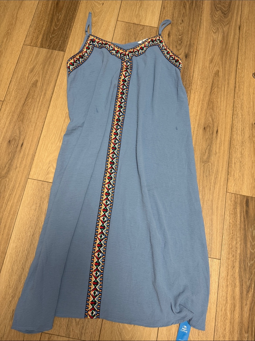 Cupshe NWT XL PERIWINKLE Blue MULTICOLOR EMBROIDERED TRIM GAUZEY Maxi Dress